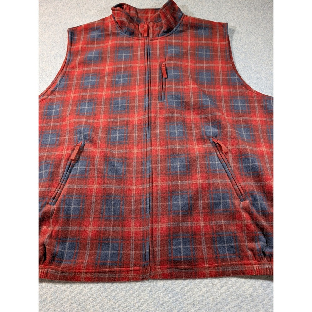 KingSize Mens 4XL Big Fleece Vest Red Blue Plaid Full Zip Pockets Sleeveless